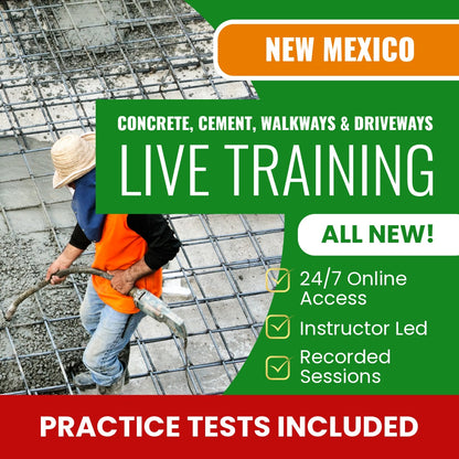 New Mexico Concrete, Cement, Walkways, and Driveways Contractor (GS-4) Exam Prep - Live Virtual + Self Study Training