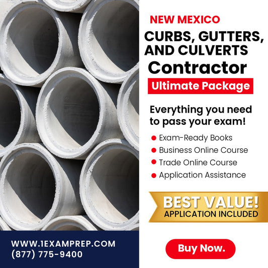 New Mexico Curbs, Gutters and Culvert Contractor GA-3 Ultimate Exam Prep Rental Package