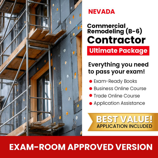 Nevada B-6 commercial remodeling contractor exam room approved books course and application package