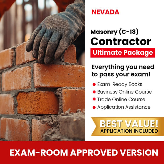 Nevada Masonry Contractor (C-18) Ultimate Books Exam Room Approved + Course + Application Package