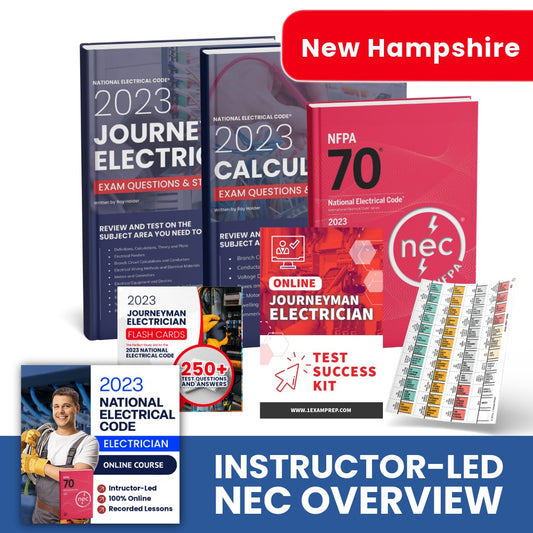 2023 New Hampshire Journeyman Electrician Exam Prep Study Package Includes Instructor Led NEC Course (Based on the 2023 NEC)