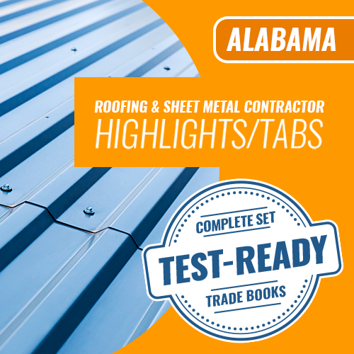 Examen de contratista de techos y láminas de metal de Alabama; Pestañas preimpresas
