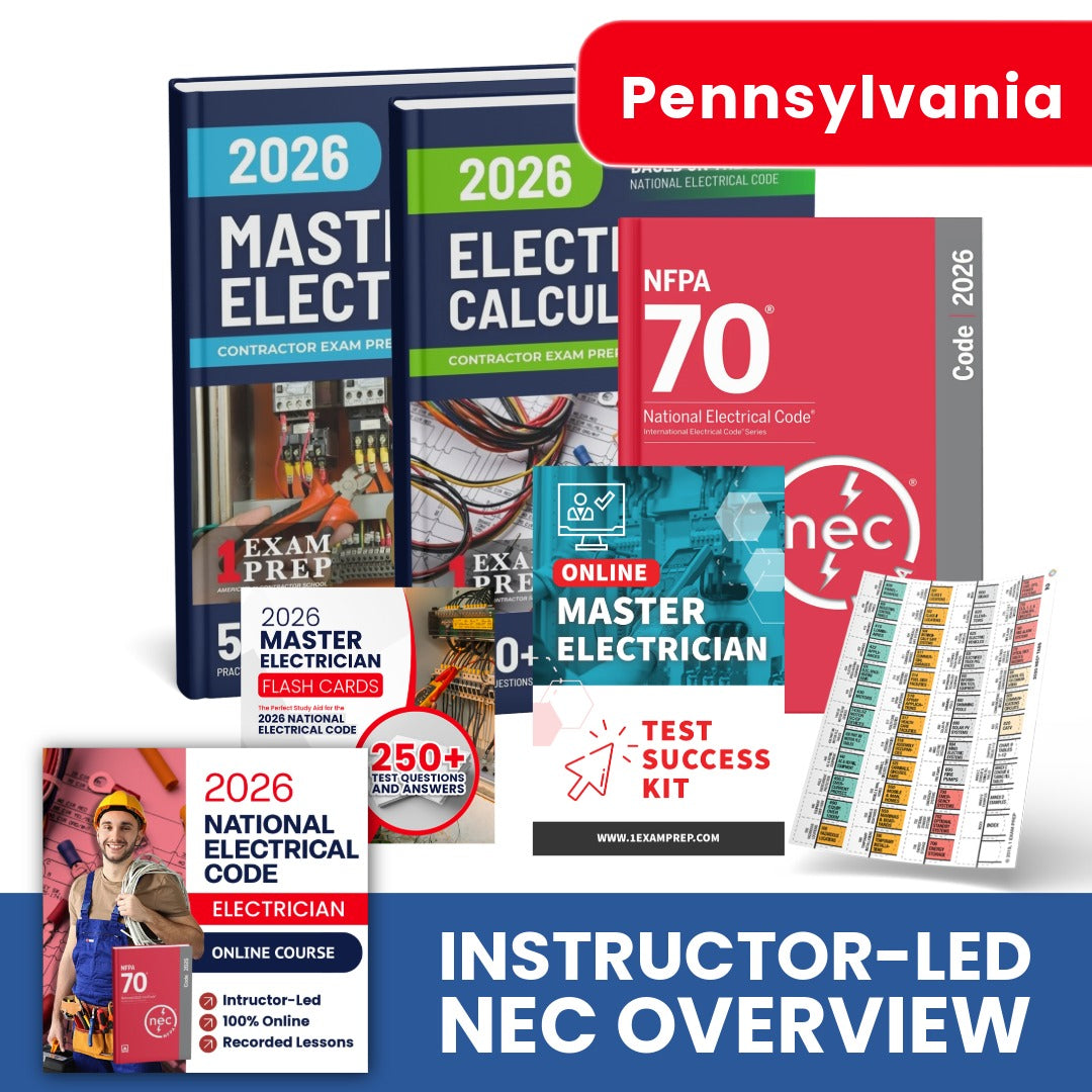 2026 Pennsylvania Master Electrician Exam Prep Study Package Includes Instructor Led NEC Course (Based on the 2026 NEC)