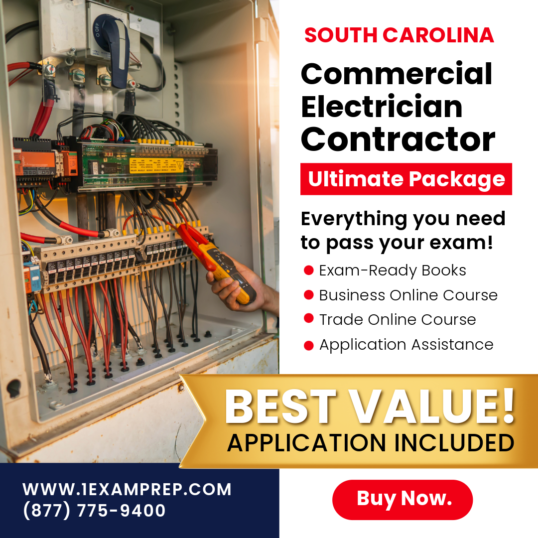 South Carolina Commercial Electrician Contractor Ultimate Package, including exam books, online courses, and application assistance.