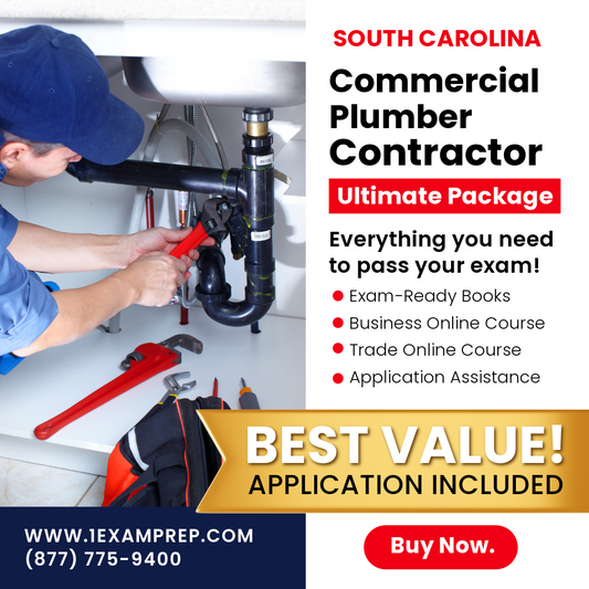 South Carolina Commercial Plumber Contractor Ultimate Package including books, online courses, and application assistance.