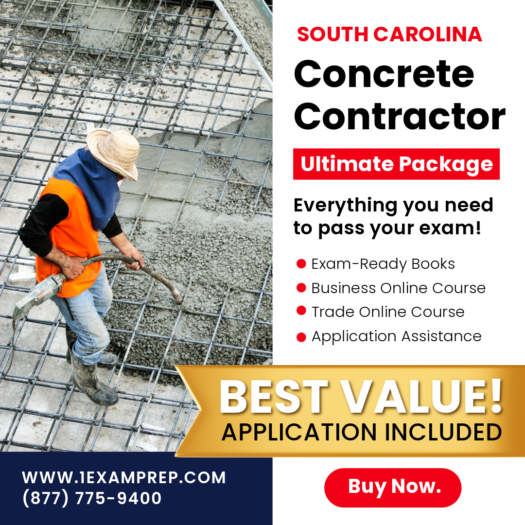 South Carolina Concrete Contractor Ultimate Package, including books, online courses, and application assistance.