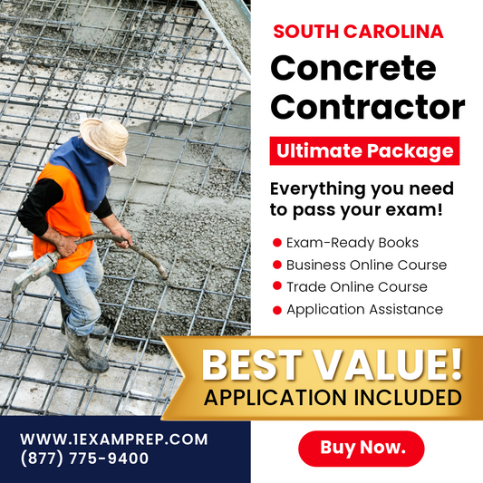 South Carolina Concrete Contractor Ultimate Package, including books, online courses, and application assistance.