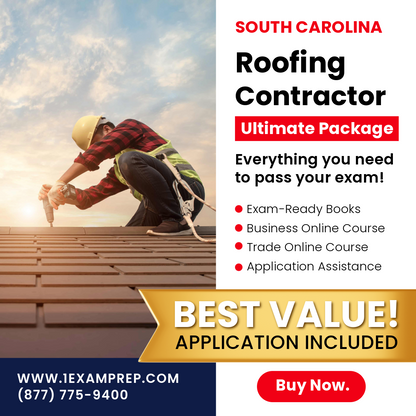 South Carolina Roofing Contractor Ultimate Package, including exam-ready books, business online course, trade online course, and application assistance