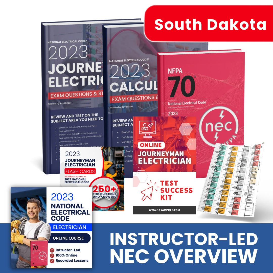 2023 South Dakota Journeyman Electrician Exam Prep Study Package Includes Instructor Led NEC Course (Based on the 2023 NEC)