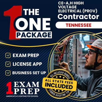 The 1 Package: All-Inclusive Tennessee, CE-A,H High Voltage Electrical Contractor (Prov) Exam, Licensing & Business Setup