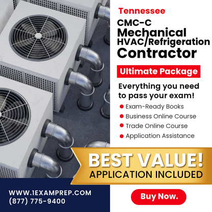 TENNESSEE CMC-C MECHANICAL HVAC / REFRIGERATION CONTRACTOR ULTIMATE EXAM PREP RENTAL PACKAGE
