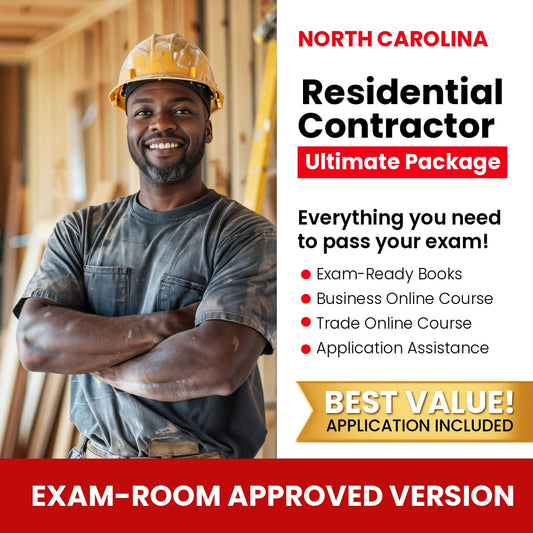 North Carolina Residential Contractor Ultimate Books Exam Room Approved + Course + Application Package