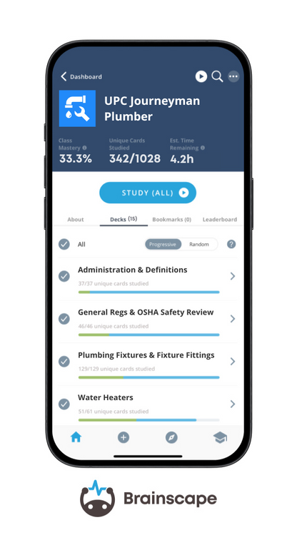 Journeyman Plumber Exam Digital Flash Cards Based on Uniform Plumbing Code (UPC)