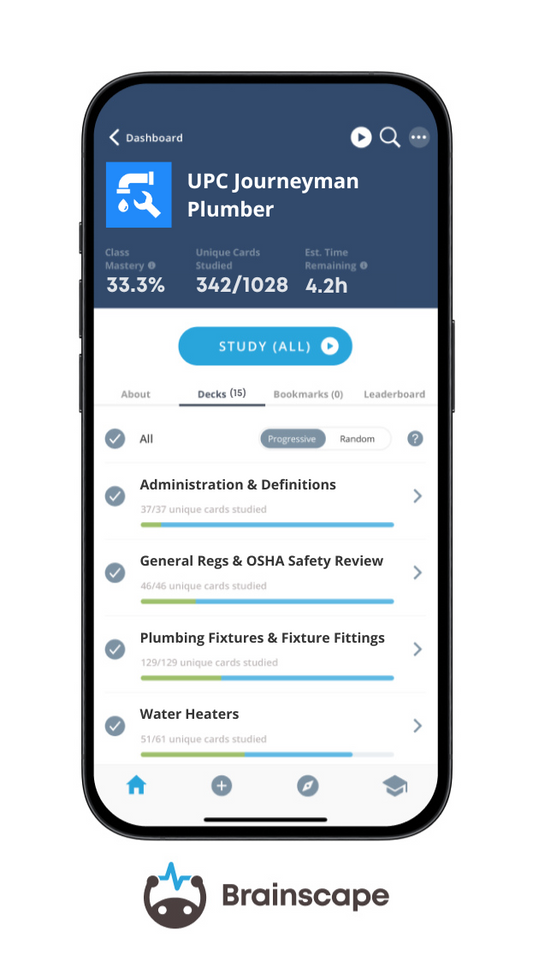 Journeyman Plumber Exam Digital Flash Cards Based on Uniform Plumbing Code (UPC)
