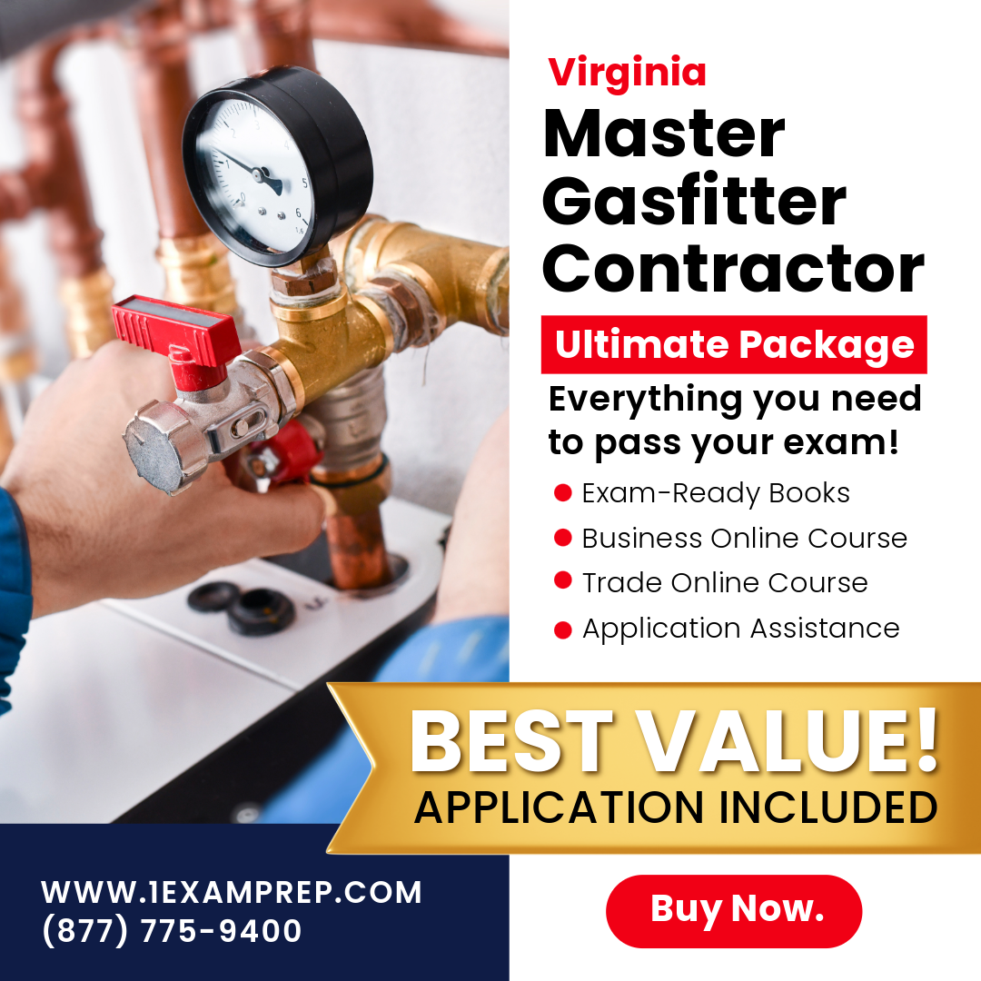 Virginia Master Gasfitter Contractor Ultimate Package includes the exam-ready books, online course, and application assistance.