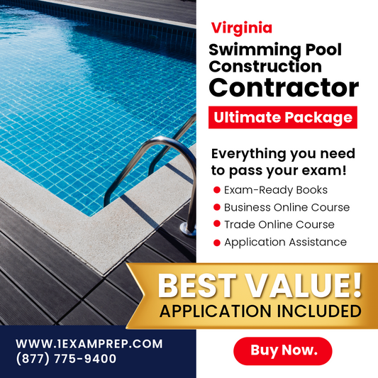 VIRGINIA SWIMMING POOL CONSTRUCTION CONTRACTING ULTIMATE EXAM PREP RENTAL PACKAGE