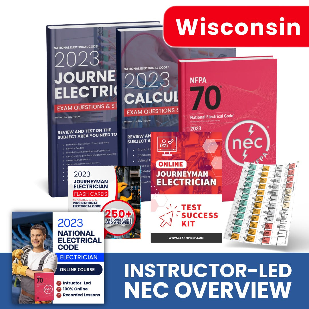 2023 Wisconsin Journeyman Electrician Exam Prep Study Package Includes Instructor Led NEC Course (Based on the 2023 NEC)