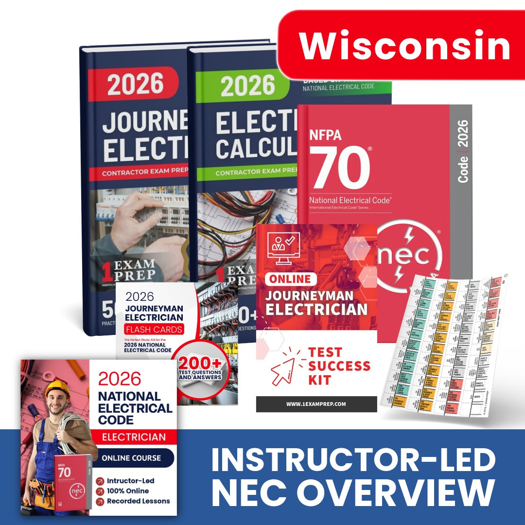 2026 Wisconsin Journeyman Electrician Exam Prep Study Package Includes Instructor Led NEC Course (Based on the 2026 NEC)