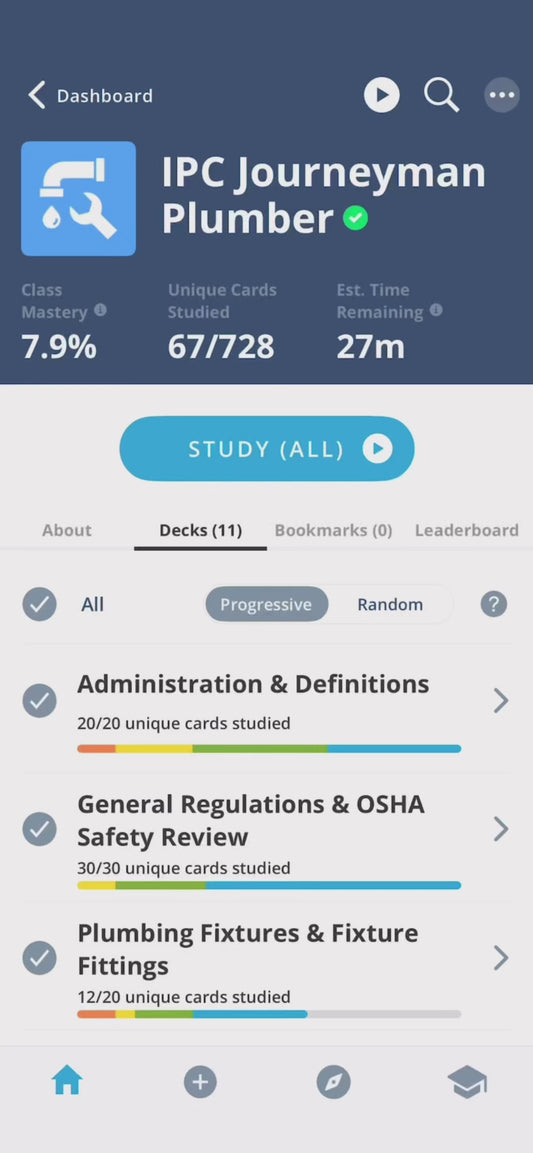 Journeyman Plumber Exam Digital Flash Cards Based on International Plumbing Code (IPC)