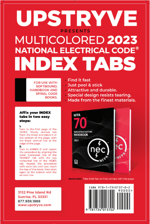 NFPA 70: Código Eléctrico Nacional (NEC), 2023; Pestañas multicolores 