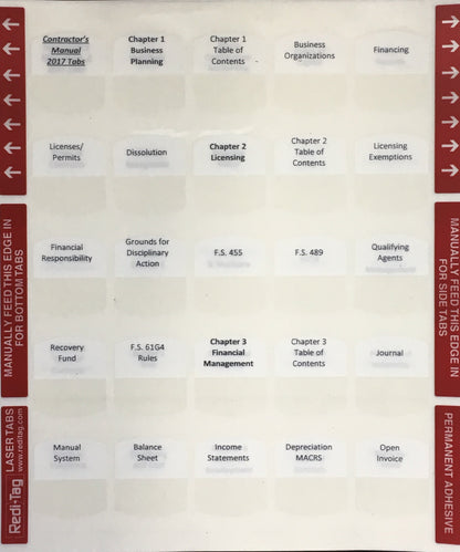 Examen de contratista general de Florida; Pestañas preimpresas (solo pestañas)