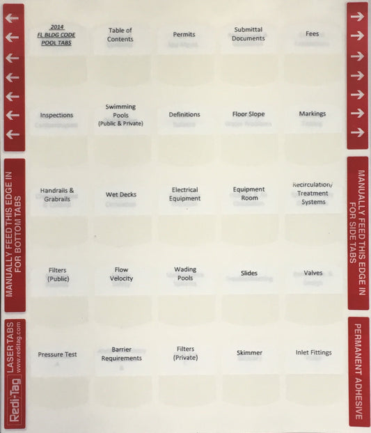 Examen de contratista de piscinas residenciales de Florida; Pestañas preimpresas (solo pestañas)