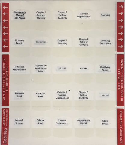 Florida Contractors Manual, 2021; Pre-Printed Tabs (Construction Contractors)