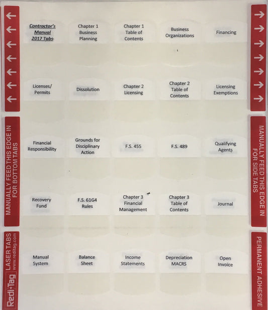 Manual de contratistas de Florida, 2021; Pestañas preimpresas (contratistas de construcción)
