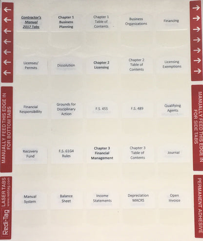 Examen de contratista general de Florida; Pestañas y aspectos destacados preimpresos