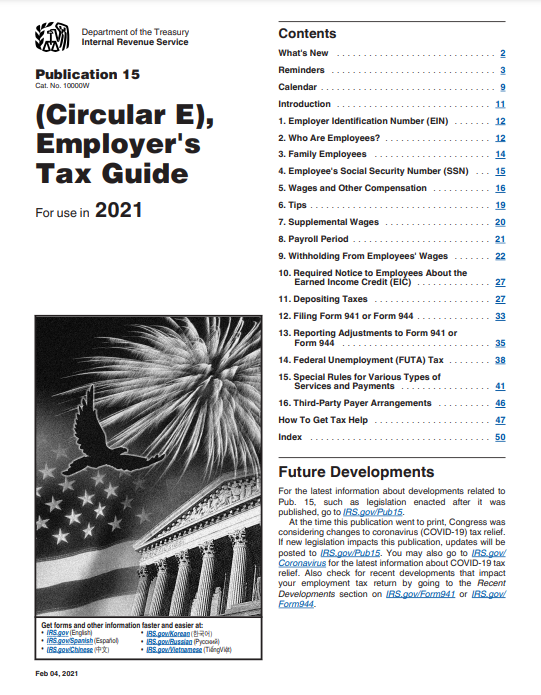 IRS Circular E, Employer's Tax Guide, Publication 15, 2021 Edition; Hi